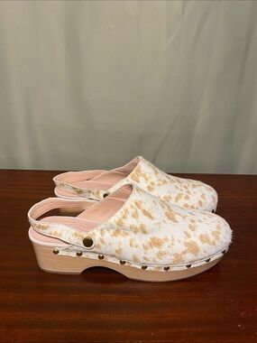 J Crew Calf Hair Convertible -Strap Leather Clogs Womens size 10.5